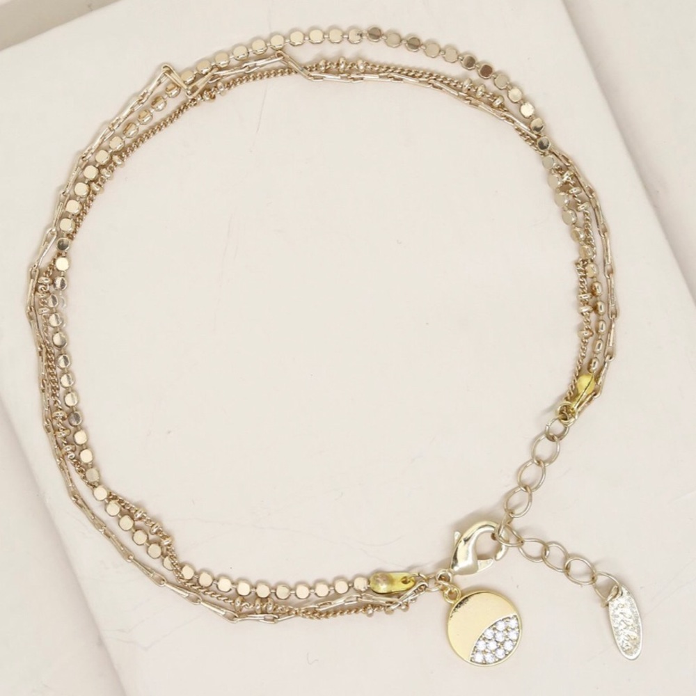 Crystal dipped multi chain anklet 18k gold plated